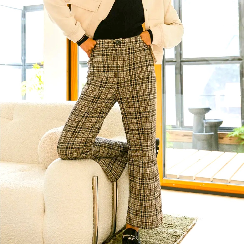 Bohme Black and Brown Plaid Wide Leg Pants